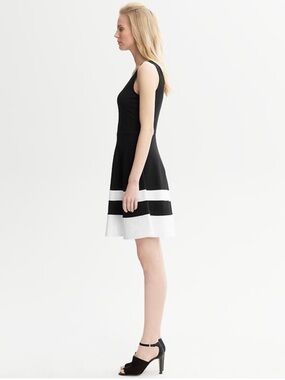 Banana Republic Black & White Striped Hem Fit-and-Flare Dress
